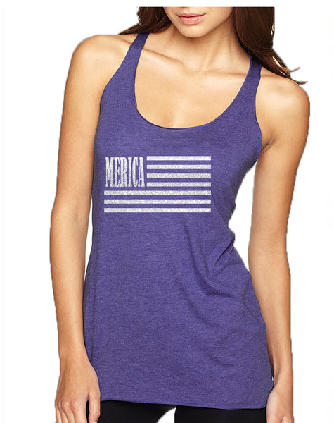 Women's Tank Top Merica Glitter White Flag 4th Of July