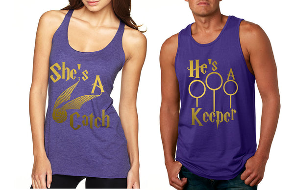 Couple Tank Top She's A Catch He's A Keeper Love Gift - ALLNTRENDSHOP - 3