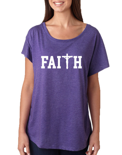 Women's Dolman Faith Print Cross Love Christian Top