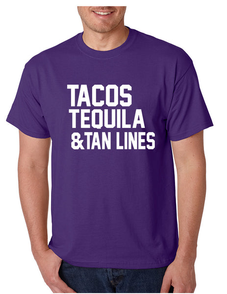 Men's T Shirt Tacos Tequila Tan Lines Beach Summer Top