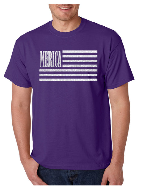 Men's T Shirt Merica Glitter White Flag 4th Of July Tee