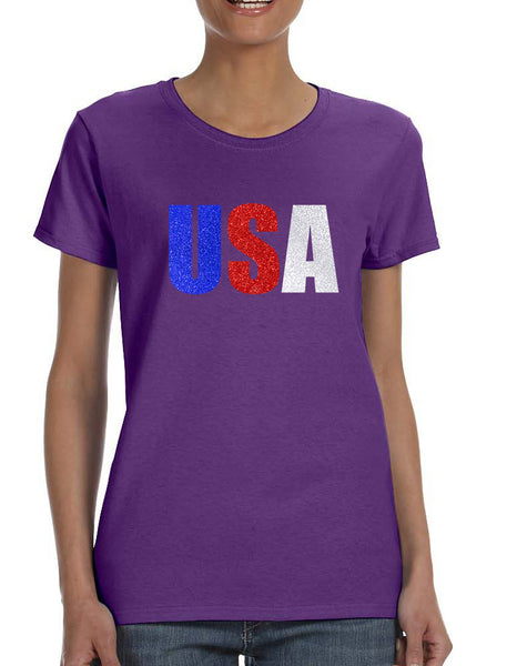 Women's T Shirt USA Glitter Flag Colors Cool 4th Of July Shirt