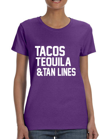 Women's T Shirt Tacos Tequila Tan Lines Beach Summer