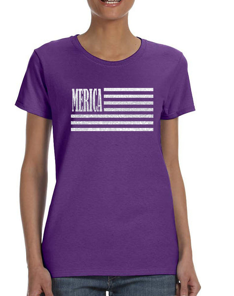 Women's T Shirt Merica Glitter White Flag 4th Of July Tee