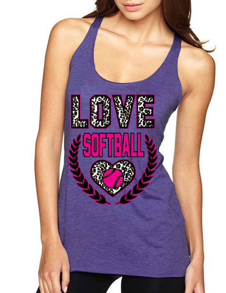 Love Softball Leopard Womens Triblend Tanktop - ALLNTRENDSHOP - 1