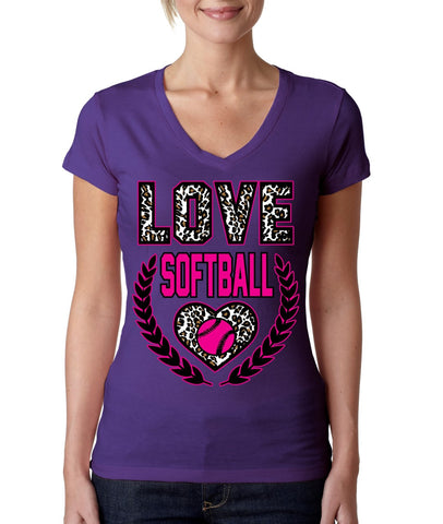 Love Softball Leopard Womens Sporty V - ALLNTRENDSHOP - 1