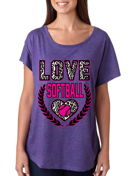 Love Softball Leopard Womens Tri-Blend Dolman shirt - ALLNTRENDSHOP - 4