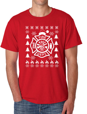 Men's T Shirt Fire Dept Ugly Xmas Firefighter Christmas Gift Trendy Tee