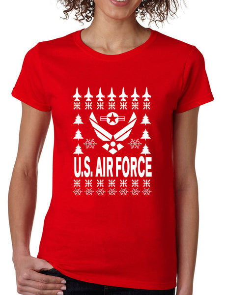 Women's T Shirt Air Force Ugly Christmas Tee Holiday Gift Xmas Party