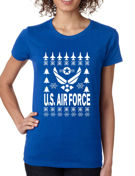 Women's T Shirt Air Force Ugly Christmas Tee Holiday Gift Xmas Party
