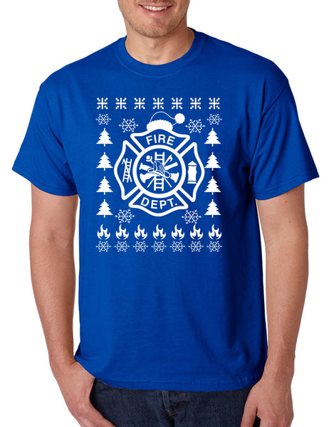 Men's T Shirt Fire Dept Ugly Xmas Firefighter Christmas Gift Trendy Tee