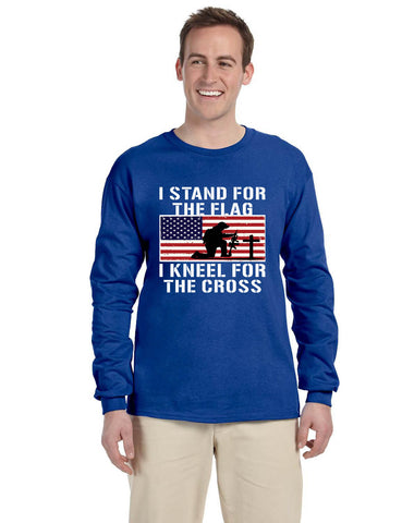 Men's Long Sleeve Stand For The Flag Kneel For The Cross Christian