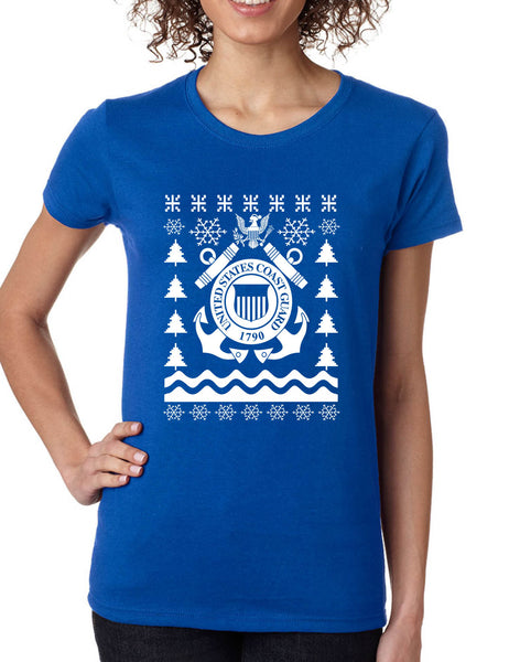 Women's T Shirt Coast Guard Ugly Christmas USCG Holiday Top Gift