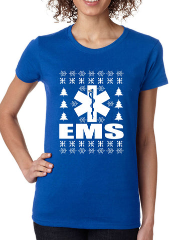 Women's T Shirt EMS Ugly Christmas Medical Services Holiday Xmas Gift