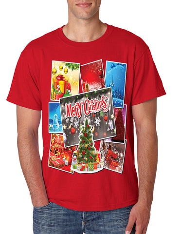 Men's T Shirt Merry Christmas Postcards Holiday Graphic Tshirt