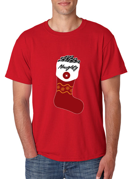 Men's T Shirt Naughty Xmas Ugly Socks Graphic Holiday Gift Funny Tee