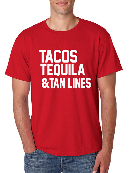 Men's T Shirt Tacos Tequila Tan Lines Beach Summer Top