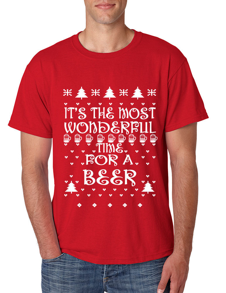 Men's T Shirt It's Most Wonderful Time for Beer Ugly Sweater Xmas - ALLNTRENDSHOP - 1