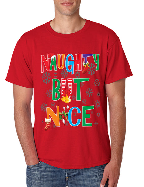 Men's T Shirt Naughty But Nice Humor Xmas Shirt Cute Holiday Gift