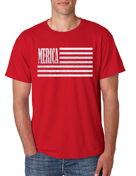 Men's T Shirt Merica Glitter White Flag 4th Of July Tee