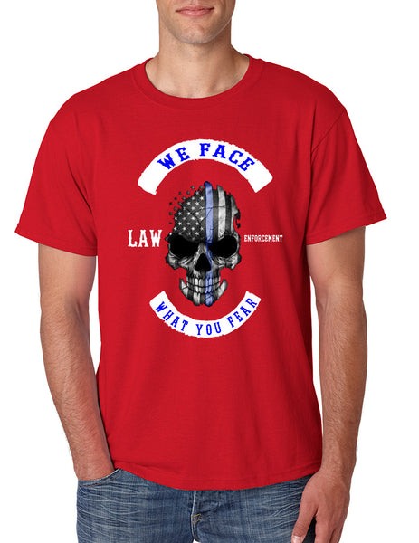 Men's T Shirt We Face What You Fear Amrican Flag Skull