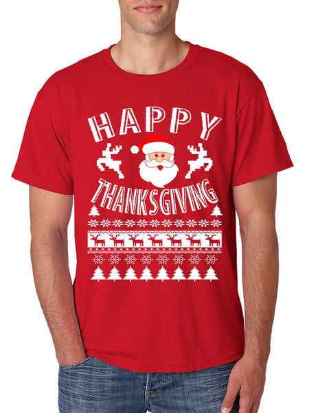 Men's T Shirt Happy Thanksgiving Ugly Santa Holiday Tshirt Gift