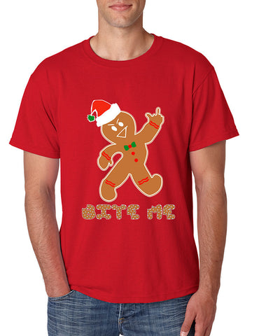 Men's T Shirt Bite Me Gingerbread Ugly Christmas Funny Gift Cool Tee - ALLNTRENDSHOP - 1