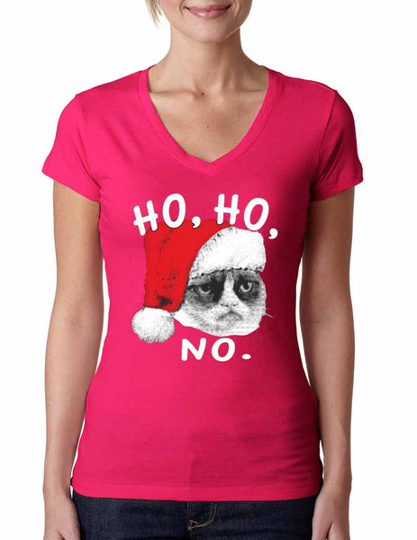HO HO NO Grumpy cat Women's Sporty V Shirt - ALLNTRENDSHOP