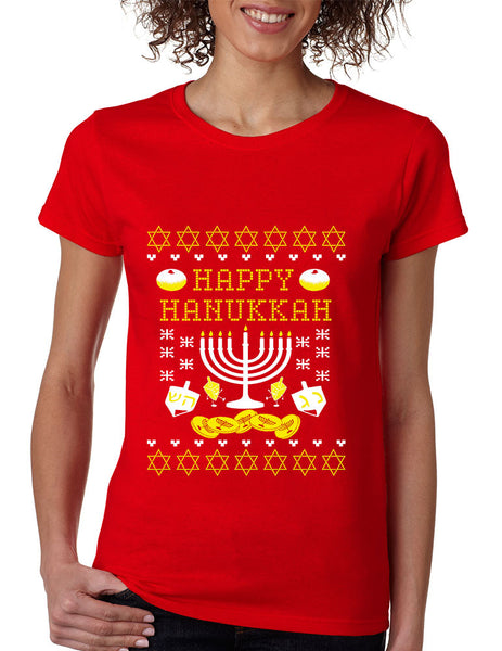 Women's T Shirt Happy Hanukkah Jewish Menorah Tee Shirt - ALLNTRENDSHOP - 2