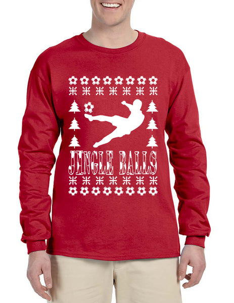 Men's Long Sleeve Jingle Balls Soccer Ugly Xmas Sport Lover Shirt