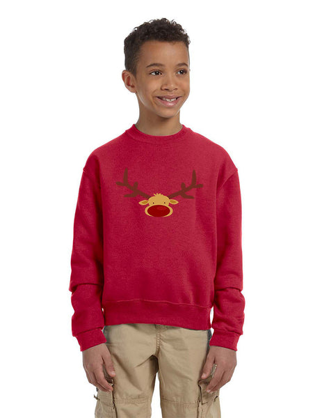 Kids Crewneck Reindeer Face Christmas Gift Cool Xmas Top
