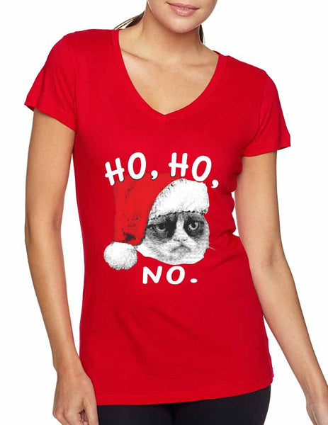 HO HO NO Grumpy cat Women's Sporty V Shirt - ALLNTRENDSHOP