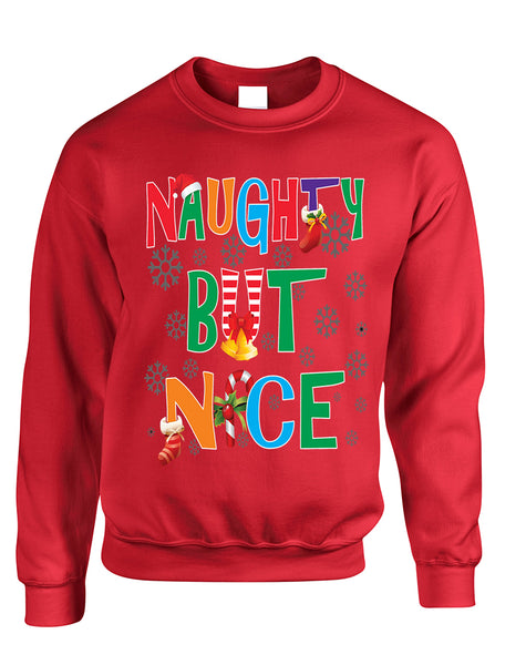 Adult Sweatshirt Naughty But Nice Cute Xmas Shirt Funny Gift