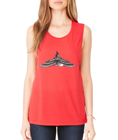 Rihanna inspired body tattoos women Flowy Scoop Muscle Tank