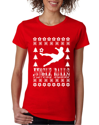 Women's T Shirt Jingle Balls Soccer Ugly Xmas Sport Fans Gift Idea