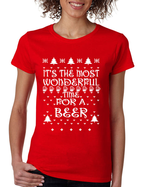 Women's T Shirt It's Most Wonderful Time for Beer Ugly Xmas Shirt - ALLNTRENDSHOP - 3