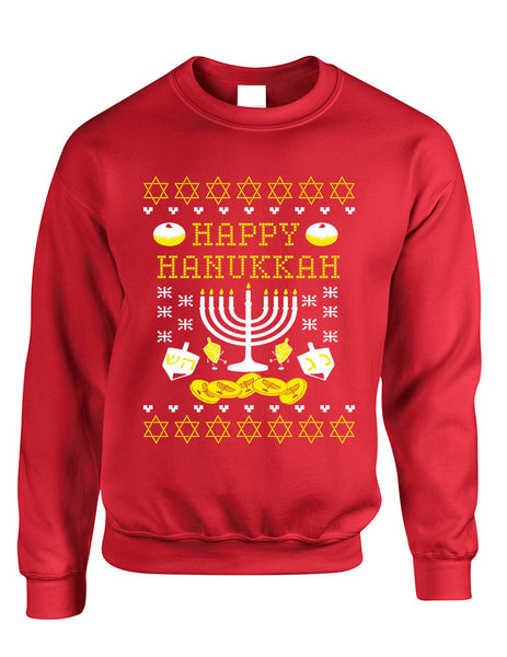 Adult Crewneck Happy Hanukkah Jewish Menorah Ugly Sweater - ALLNTRENDSHOP - 3