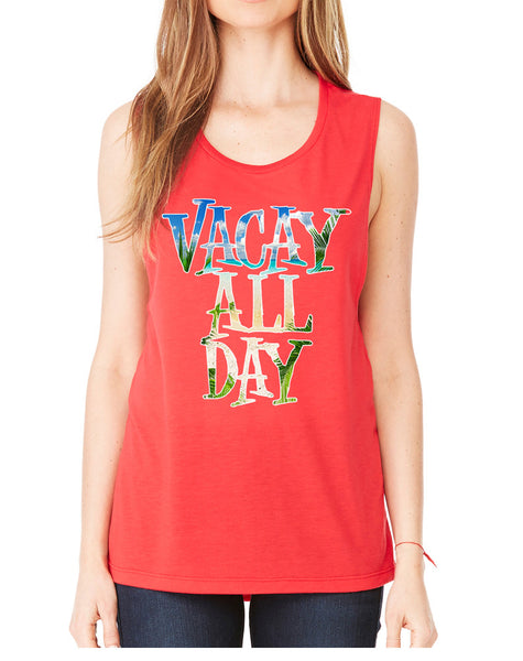 Women's Flowy Muscle Top Vacay All Day Vacation Beach Top