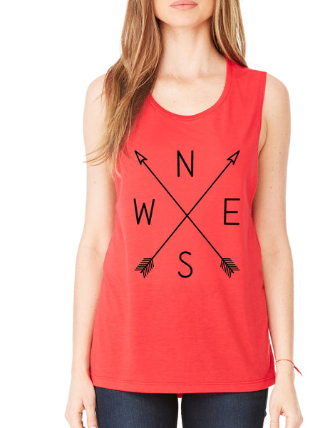 Women's Flowy Muscle Top Compass Arrow Cool NWSE Crossed - ALLNTRENDSHOP - 3