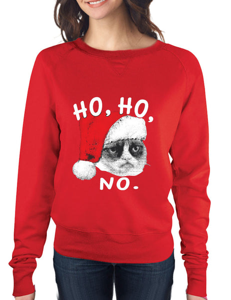 HO HO NO Grumpy cat Women's long sleeve Pullover - ALLNTRENDSHOP