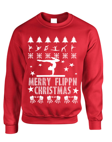 Adult Sweatshirt Merry Flippn Christmas Gymnastics Ugly Xmas