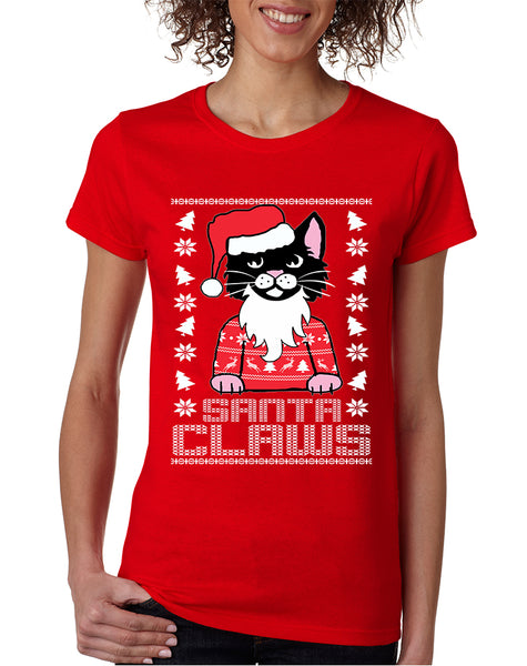 Women's T Shirt Santa Claws Cat Ugly Xmas Cute Cats Lover Gift