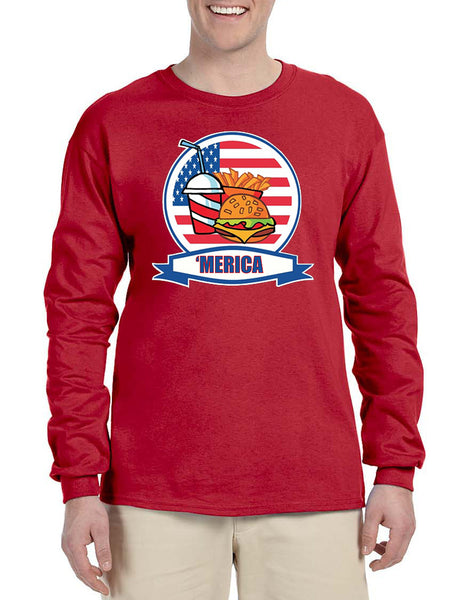 Men's Long Sleeve Fast Food 'merica 4th Of July Funny Tee
