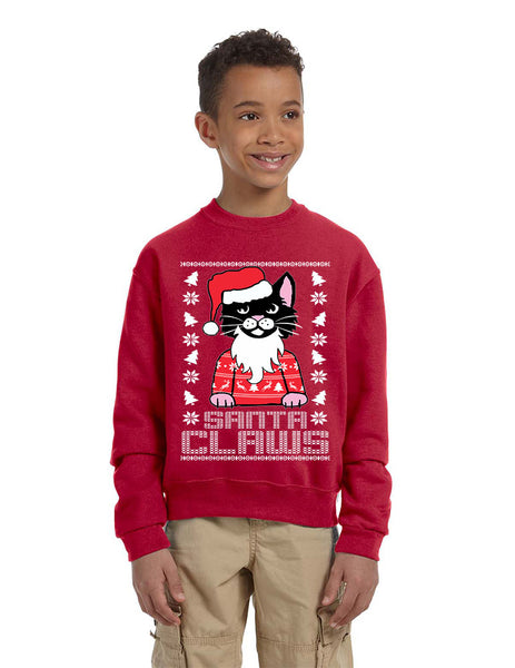 Kids Youth Sweatshirt Santa Claws Cat Ugly Xmas Cute Holiday
