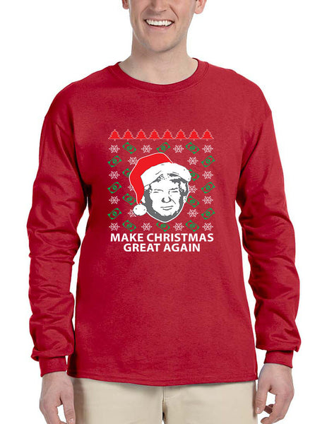 Men's Long Sleeve Trump Christmas Great Again Money Snow Xmas - ALLNTRENDSHOP - 3