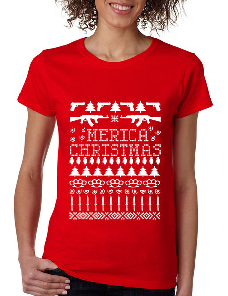 Women's T Shirt 'merica Ugly Christmas Sweater Love America - ALLNTRENDSHOP - 3