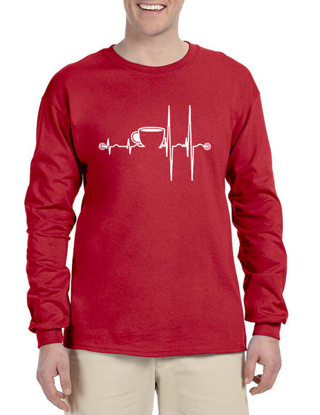 Men's Long Sleeve Coffee Heartbeat Coffee Lovers Tee Shirt