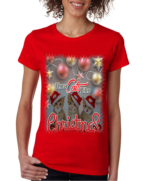 Women's T Shirt These Cats Like Christmas Cute Tee Cat Lover Gift