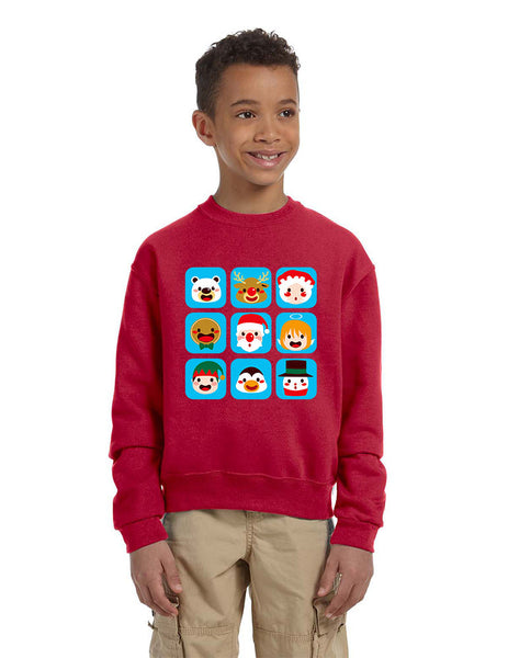Kids Crewneck Christmas Icons Cute Holiday Symbols Top - ALLNTRENDSHOP - 1