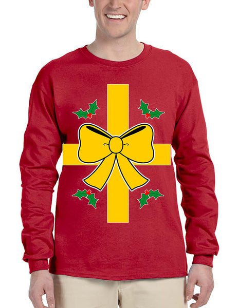 Men's Long Sleeve Christmas Gift Wrap Xmas Ugly Funny Shirt - ALLNTRENDSHOP - 1
